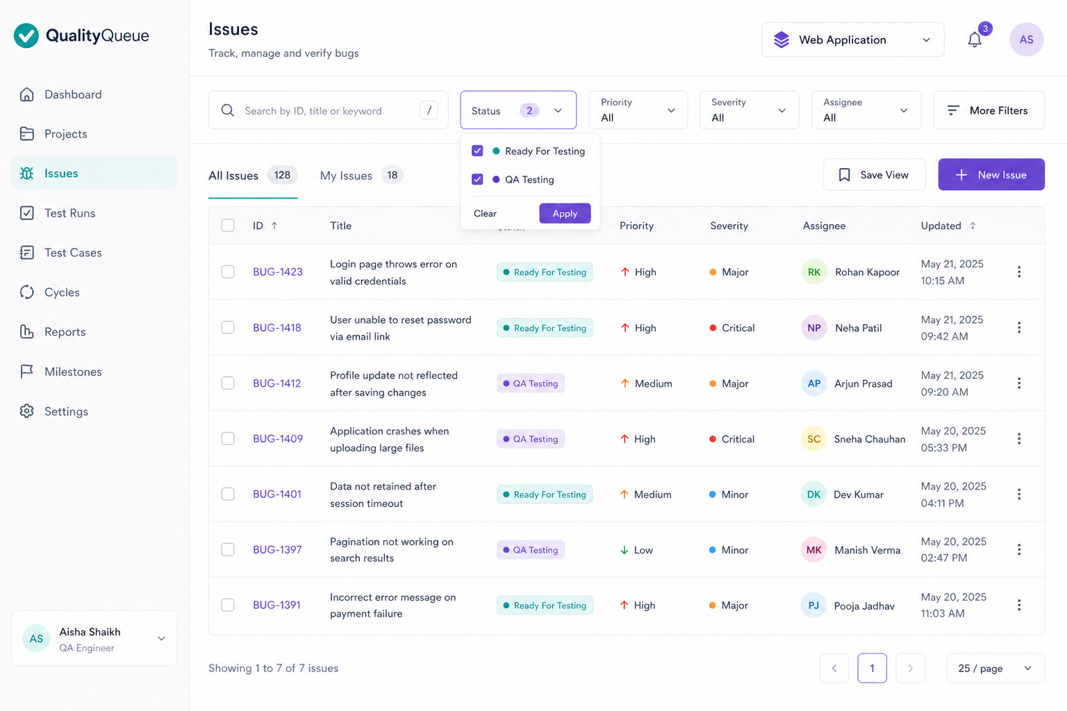 QA Verification Queue — BugTracker product screenshot